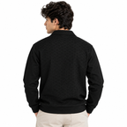 Black Jacquard Quarter-Zip Full Sleeve Tee | Relaxed Fit