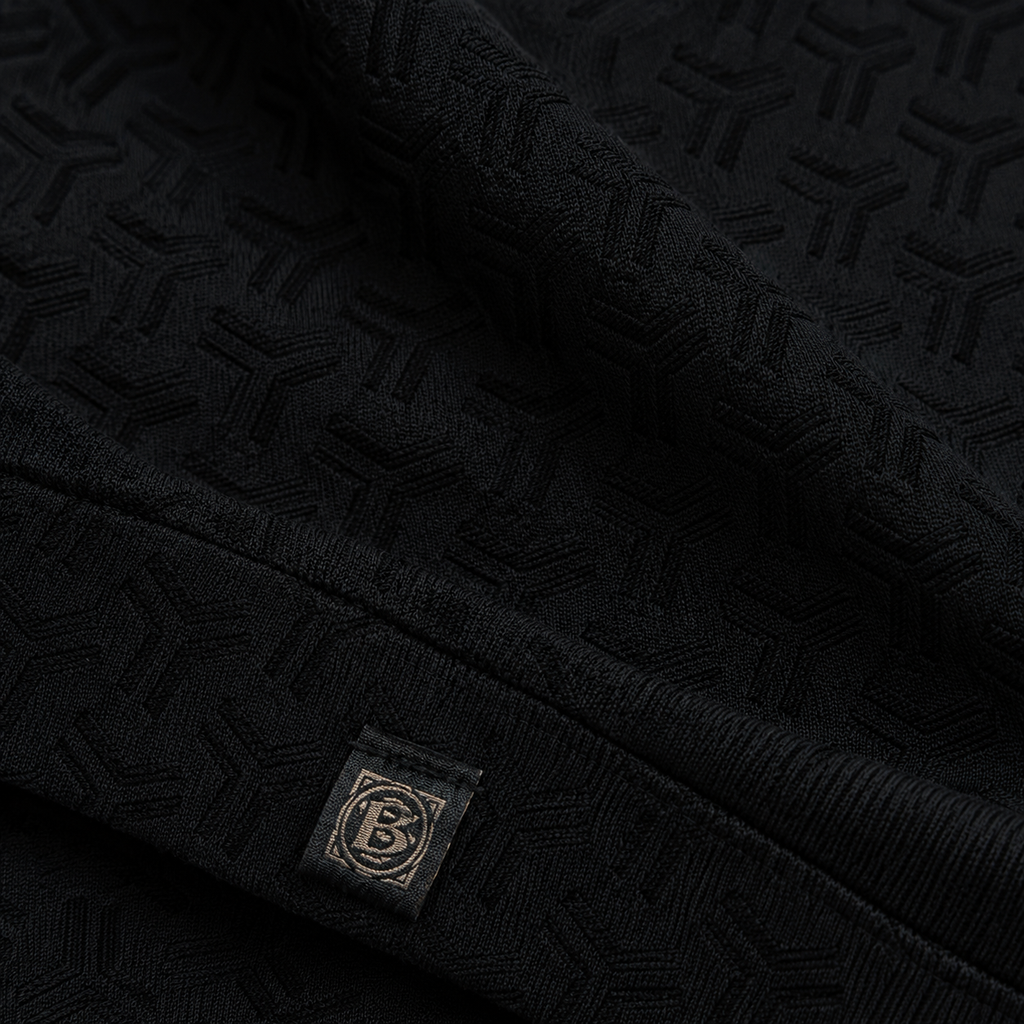 Black Jacquard Quarter-Zip Full Sleeve Tee | Relaxed Fit