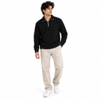 Black Jacquard Quarter-Zip Full Sleeve Tee | Relaxed Fit