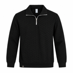 Black Jacquard Quarter-Zip Full Sleeve Tee | Relaxed Fit