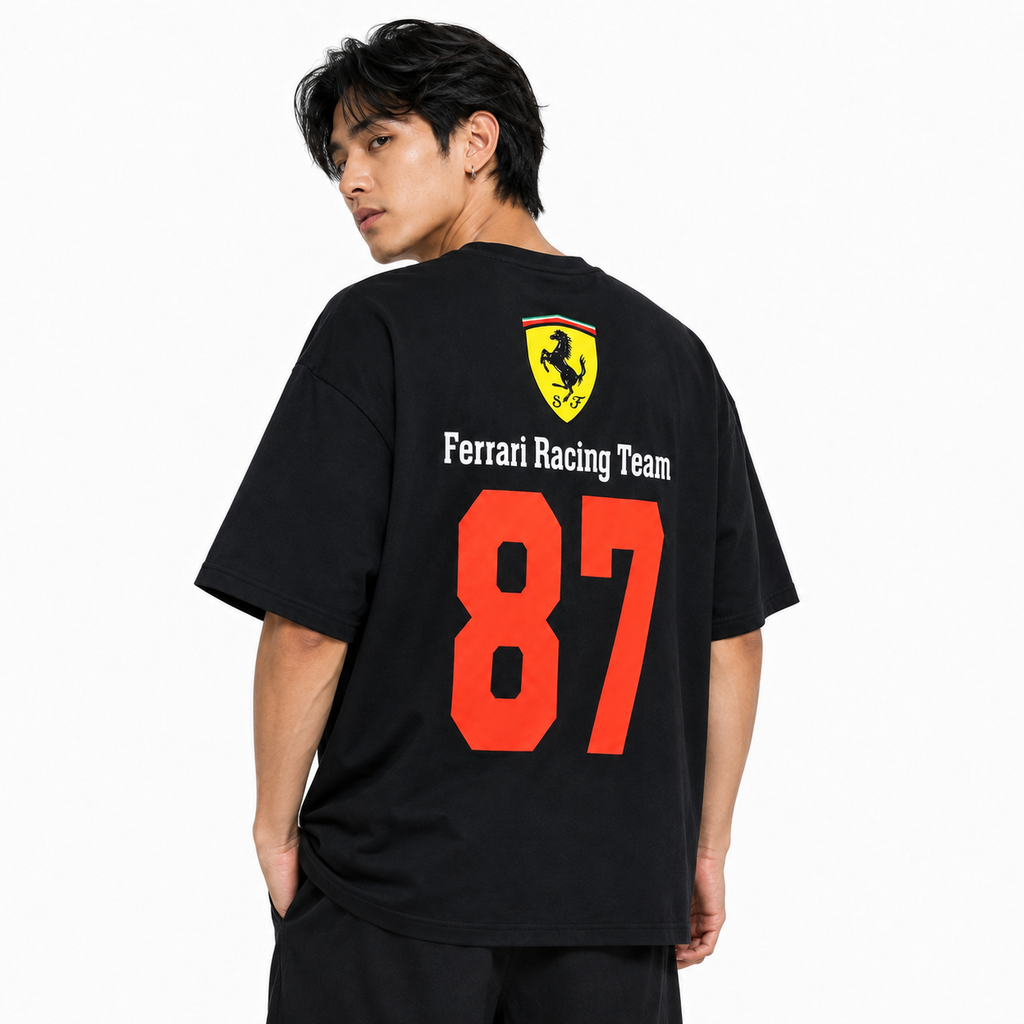 Black Motorsport Graphic Drop-Shoulder T-Shirt