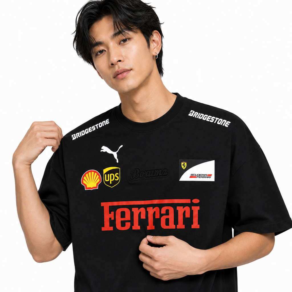 Black Motorsport Graphic Drop-Shoulder T-Shirt