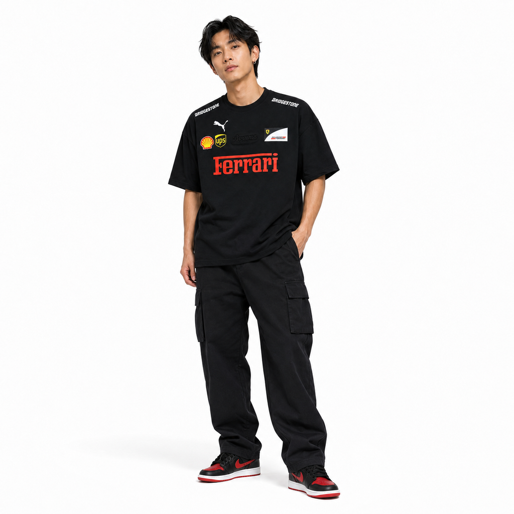 Black Motorsport Graphic Drop-Shoulder T-Shirt