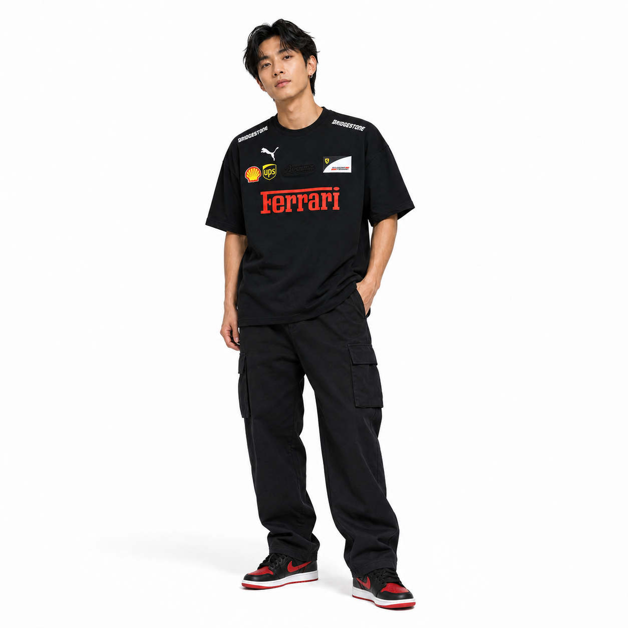 Black Motorsport Graphic Drop-Shoulder T-Shirt