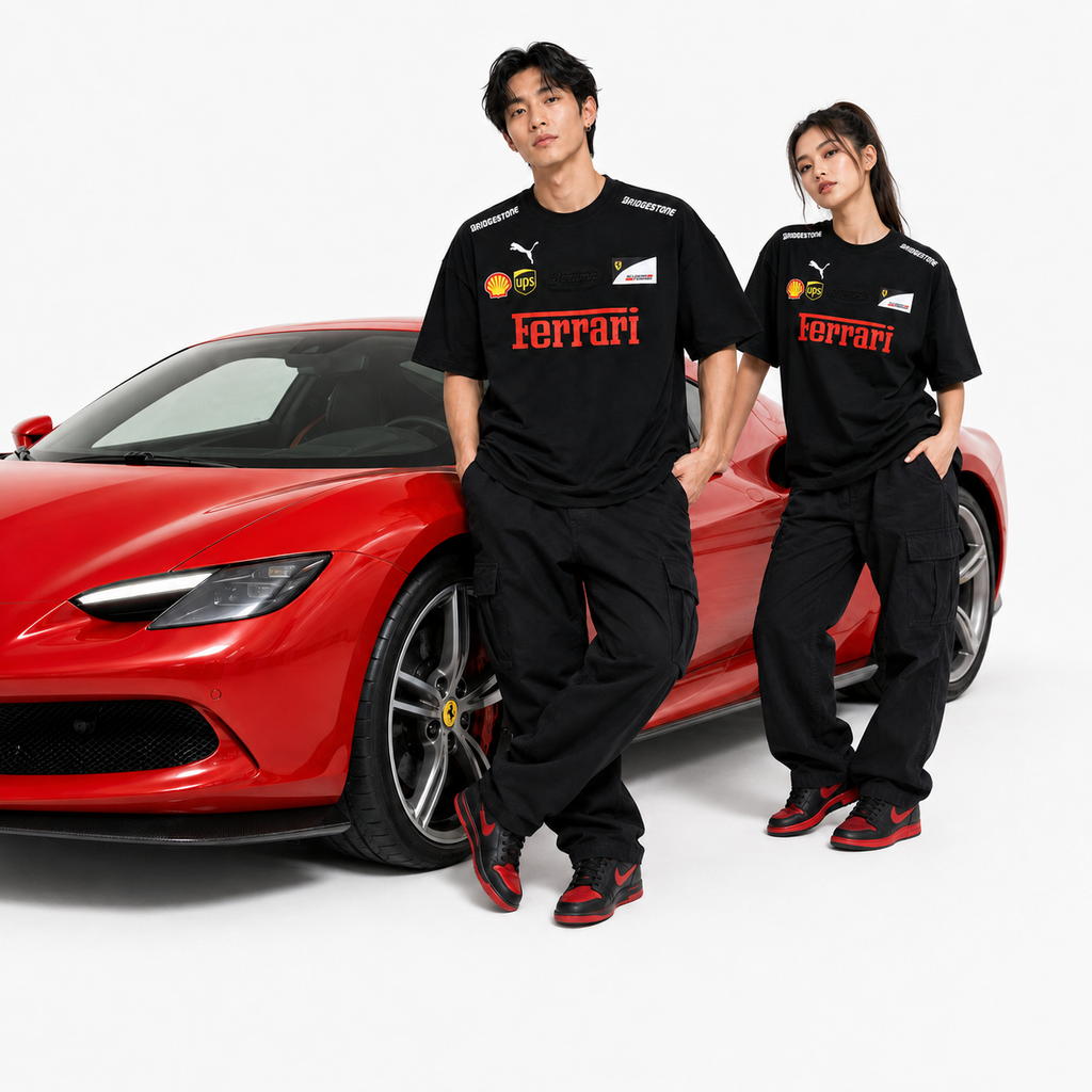 Black Motorsport Graphic Drop-Shoulder T-Shirt