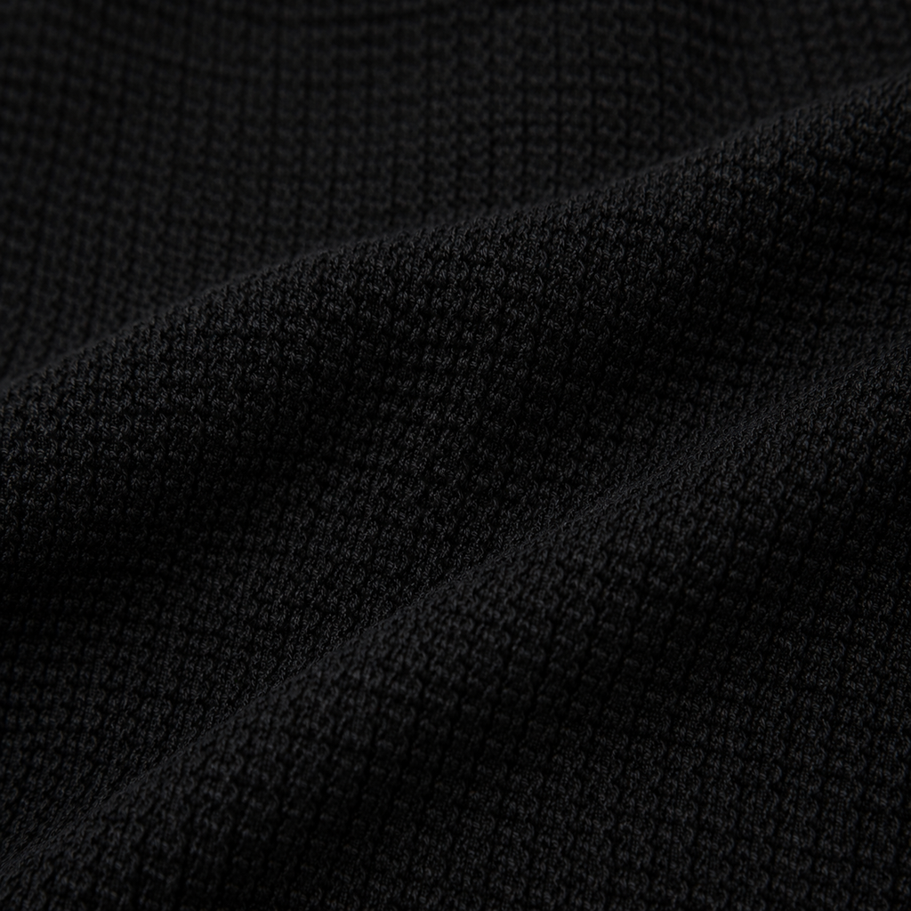 Black Textured Open-Collar Full-Sleeve Polo Tee | Relaxed Fit (Copy)