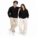 Black Textured Open-Collar Full-Sleeve Polo Tee | Relaxed Fit (Copy)