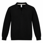 Black Textured Open-Collar Full-Sleeve Polo Tee | Relaxed Fit (Copy)