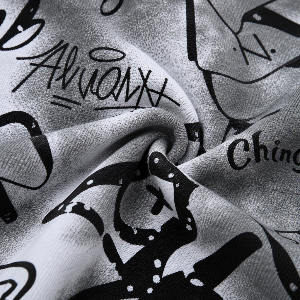 Black & Grey Graffiti Quarter-Zip Full-Sleeve Polo Tee | Relaxed Fit