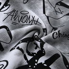 Black & Grey Graffiti Quarter-Zip Full-Sleeve Polo Tee | Relaxed Fit
