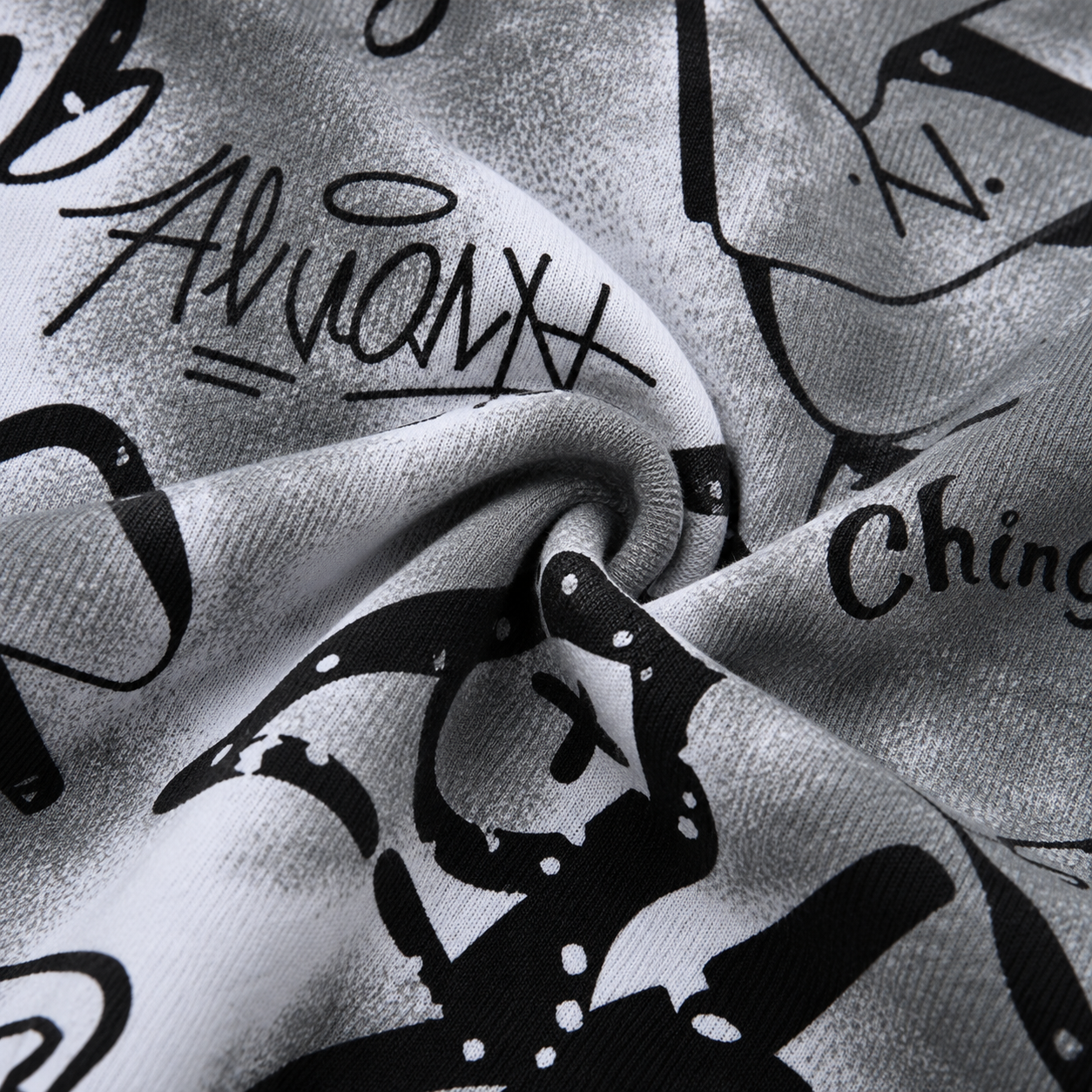 Black & Grey Graffiti Quarter-Zip Full-Sleeve Polo Tee | Relaxed Fit