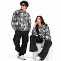 Black & Grey Graffiti Quarter-Zip Full-Sleeve Polo Tee | Relaxed Fit