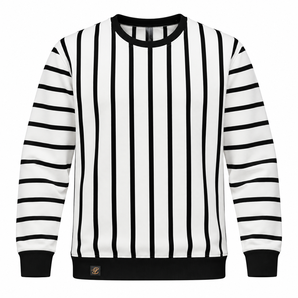 Black & White Striped Crewneck Sweatshirt – Unisex