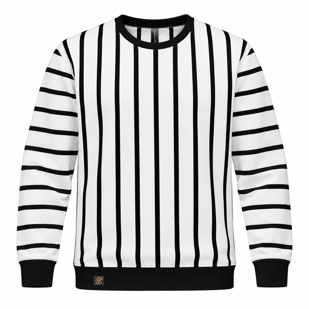 Black & White Striped Crewneck Sweatshirt – Unisex