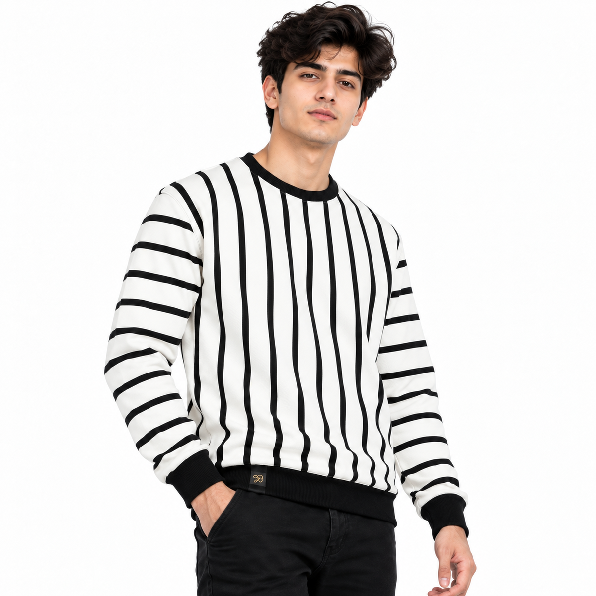 Black & White Striped Crewneck Sweatshirt – Unisex