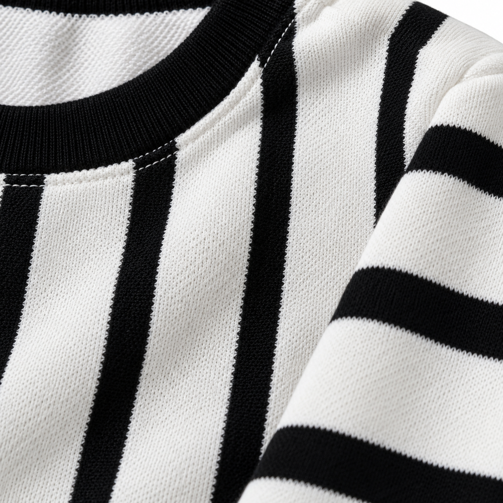 Black & White Striped Crewneck Sweatshirt – Unisex