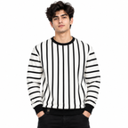 Black & White Striped Crewneck Sweatshirt – Unisex