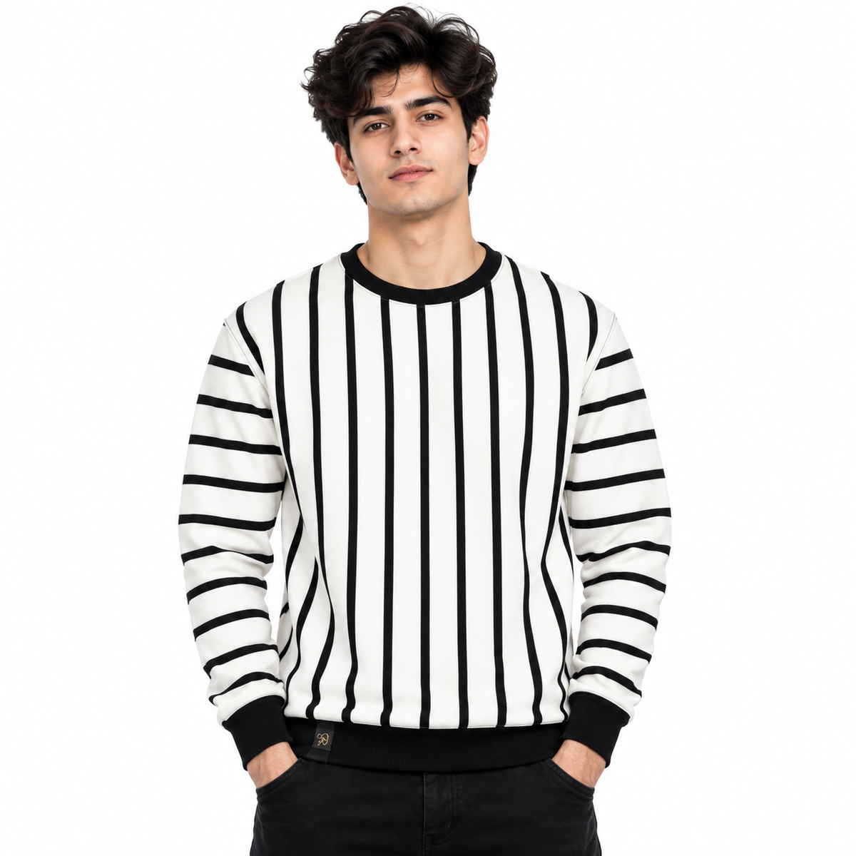 Black & White Striped Crewneck Sweatshirt – Unisex
