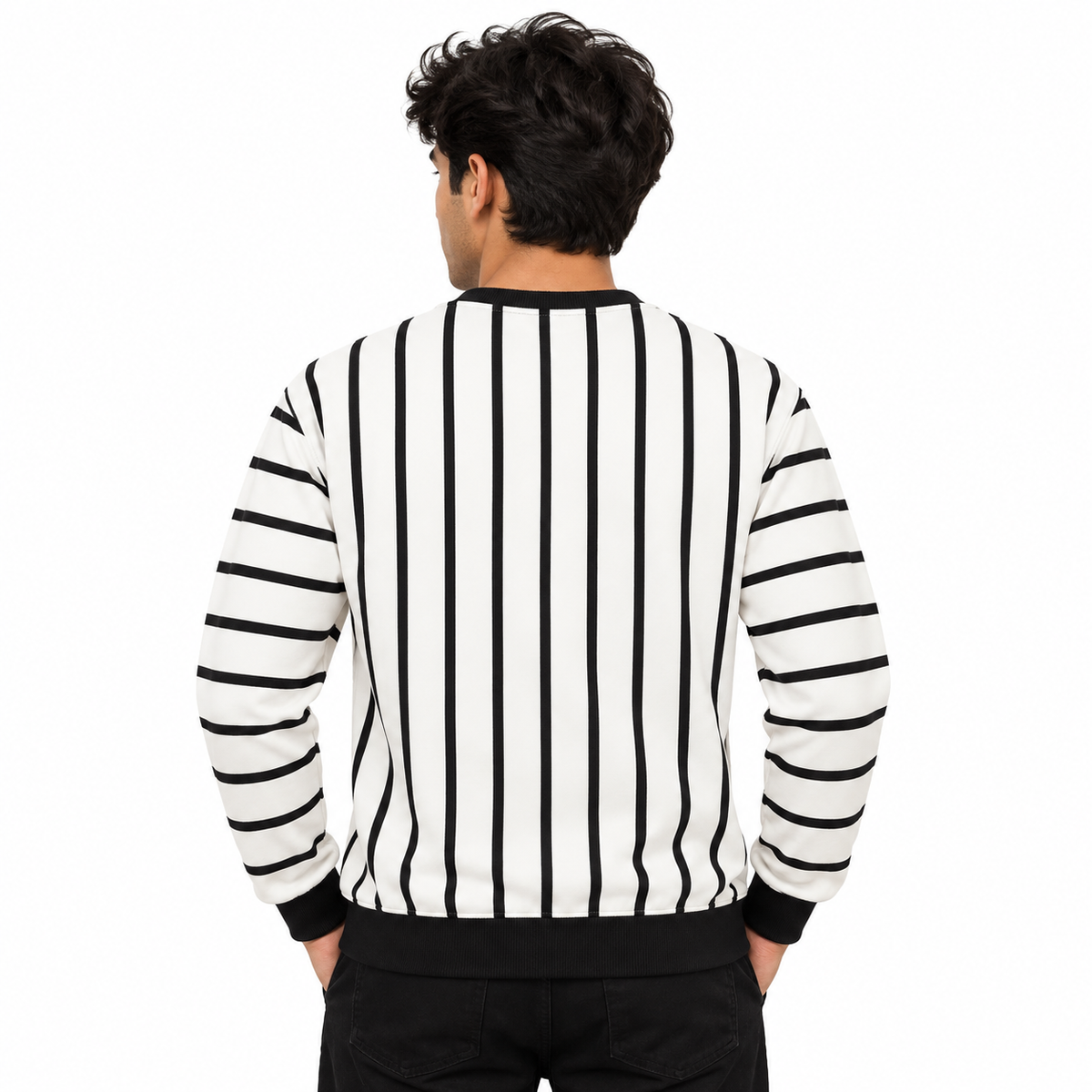 Black & White Striped Crewneck Sweatshirt – Unisex