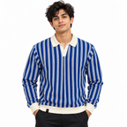 Blue & White Striped Knit Polo Sweatshirt – Unisex