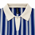 Blue & White Striped Knit Polo Sweatshirt – Unisex