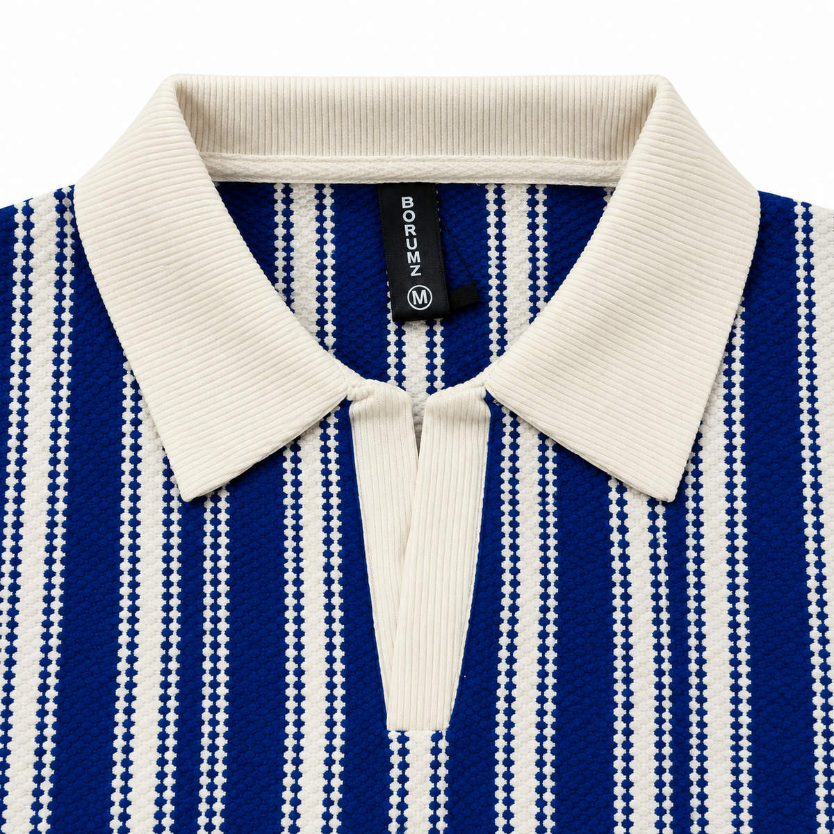 Blue & White Striped Knit Polo Sweatshirt – Unisex