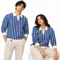 Blue & White Striped Knit Polo Sweatshirt – Unisex
