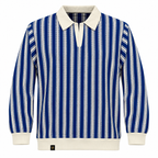 Blue & White Striped Knit Polo Sweatshirt – Unisex