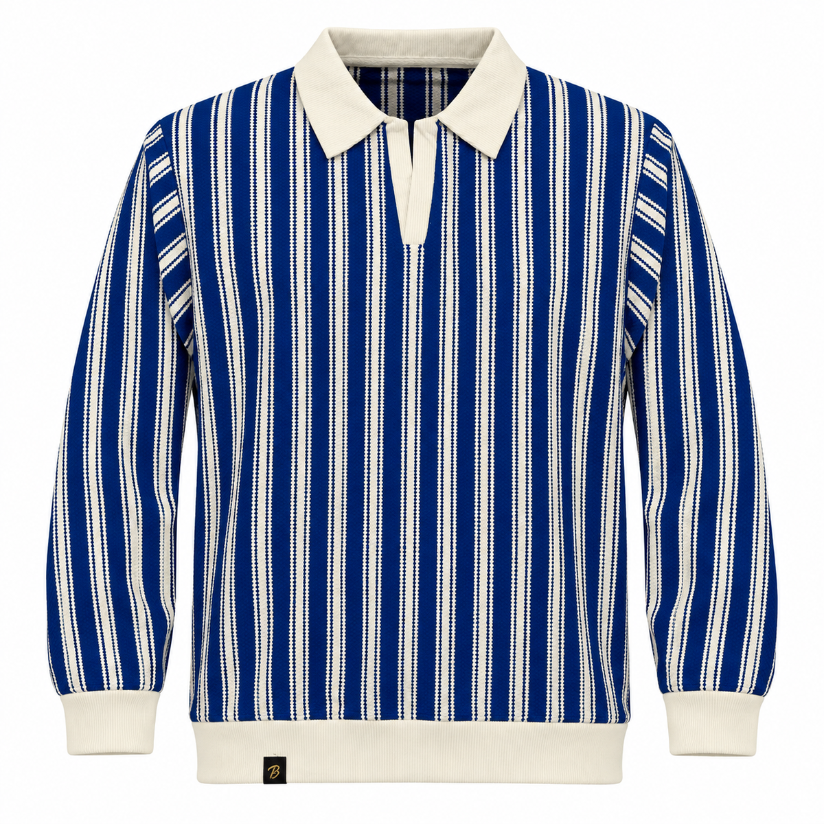 Blue & White Striped Knit Polo Sweatshirt – Unisex