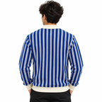 Blue & White Striped Knit Polo Sweatshirt – Unisex