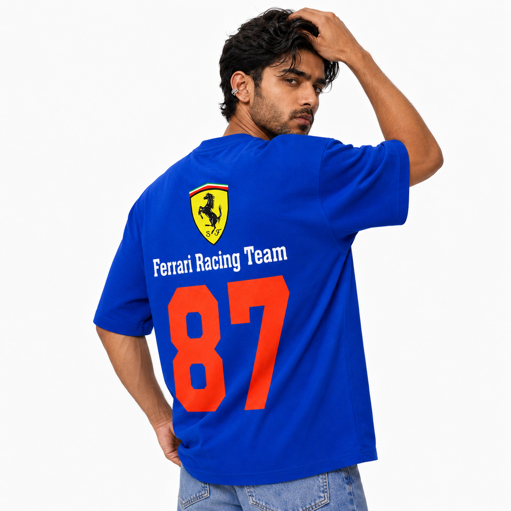 Blue Motorsport Graphic Drop-Shoulder T-Shirt