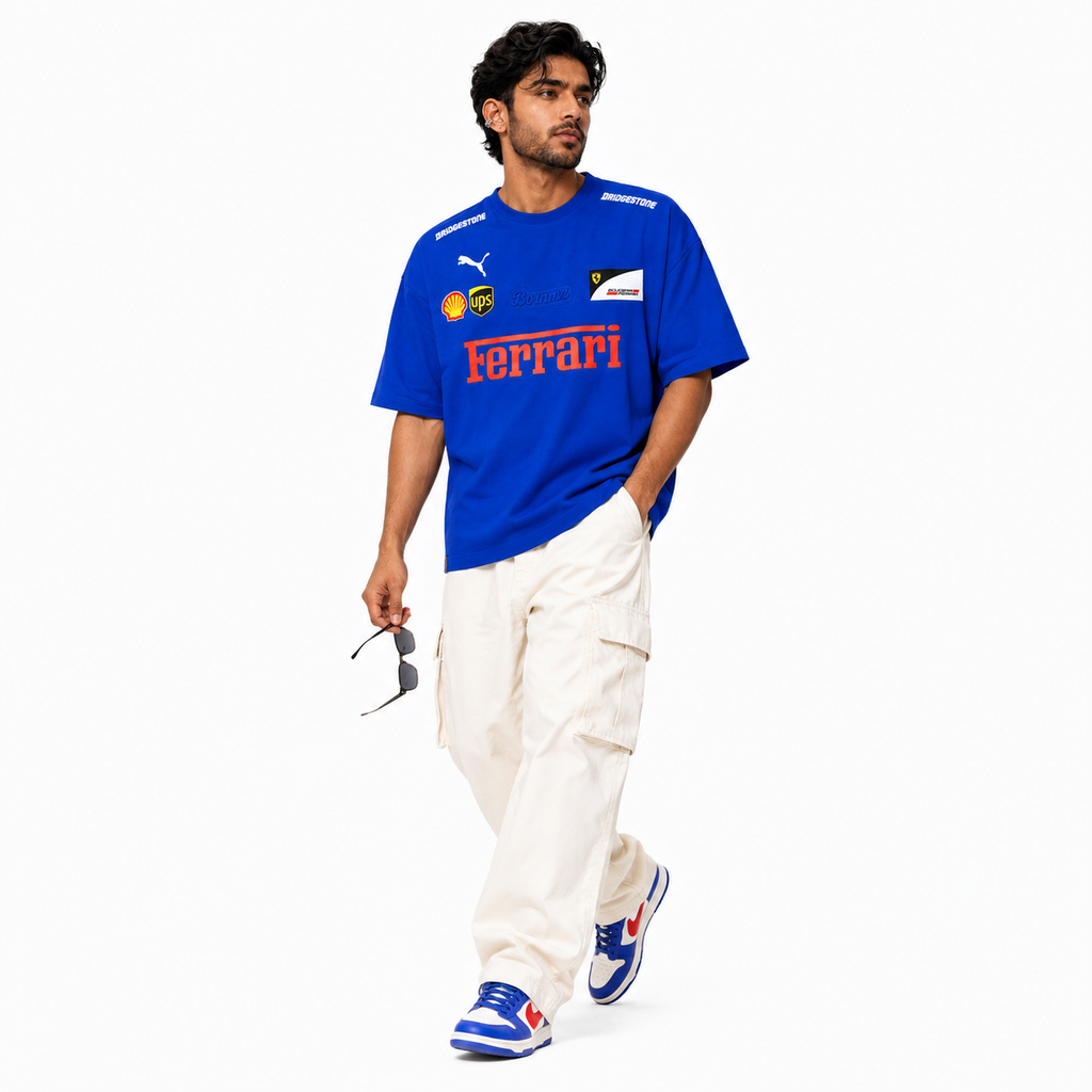 Blue Motorsport Graphic Drop-Shoulder T-Shirt
