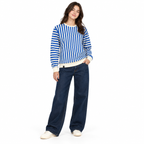 Blue & Cream Stripe Full-Sleeve Tee | Relaxed Fit
