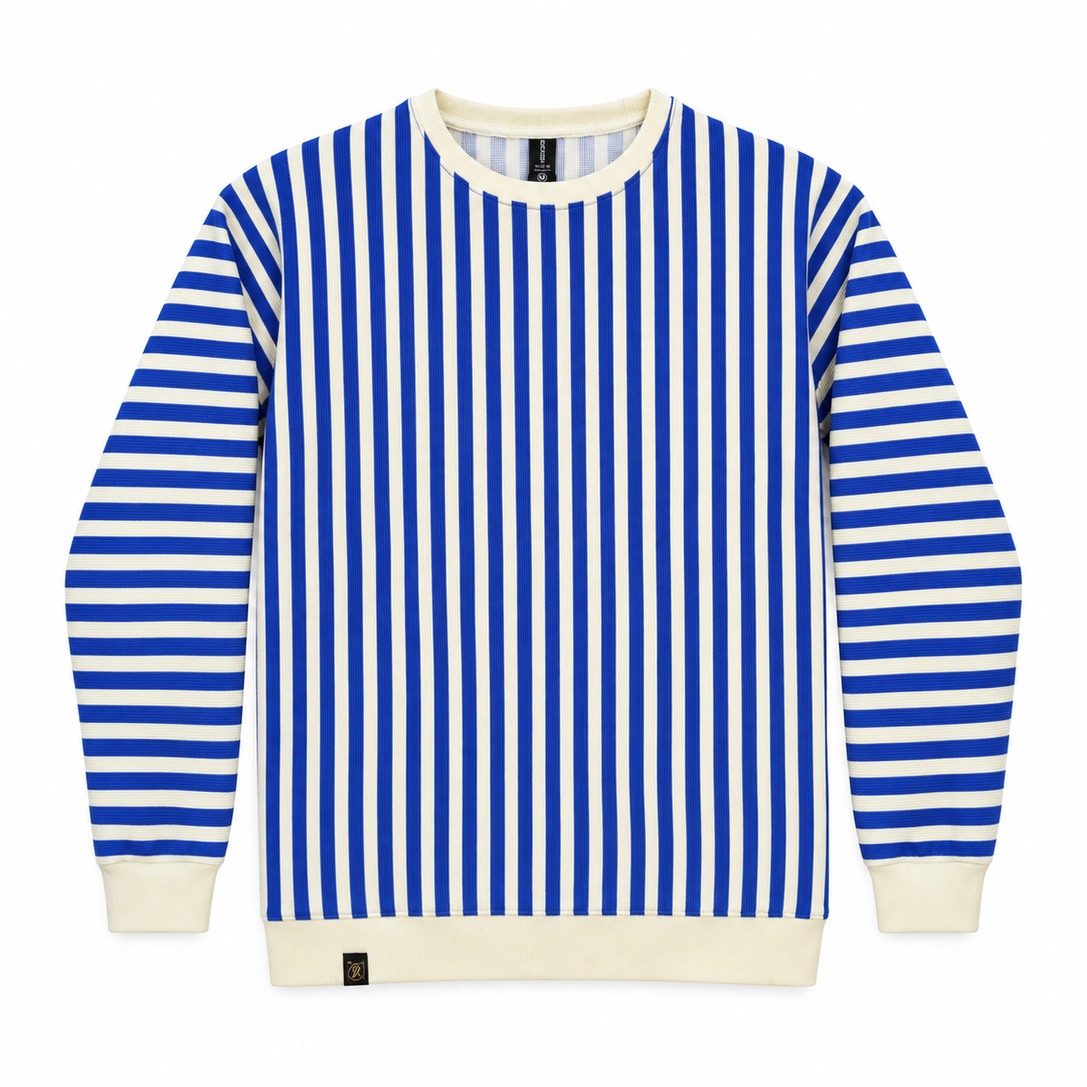 Blue & Cream Stripe Full-Sleeve Tee | Relaxed Fit
