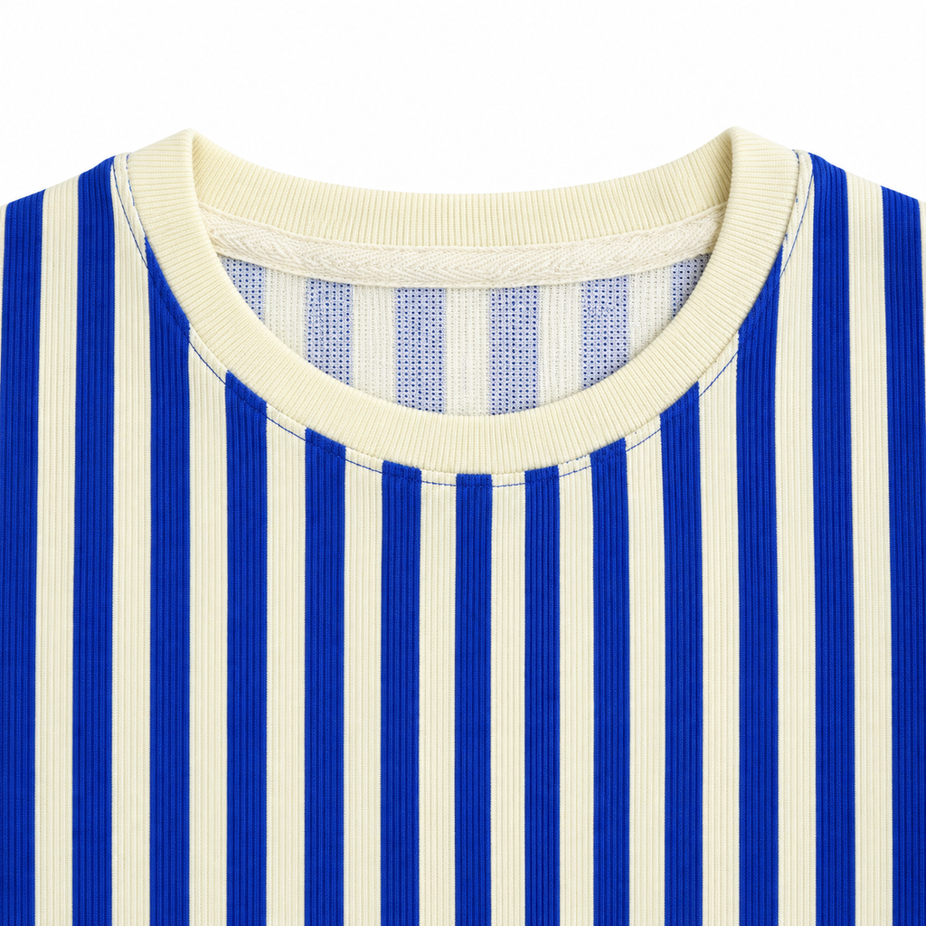 Blue & Cream Stripe Full-Sleeve Tee | Relaxed Fit