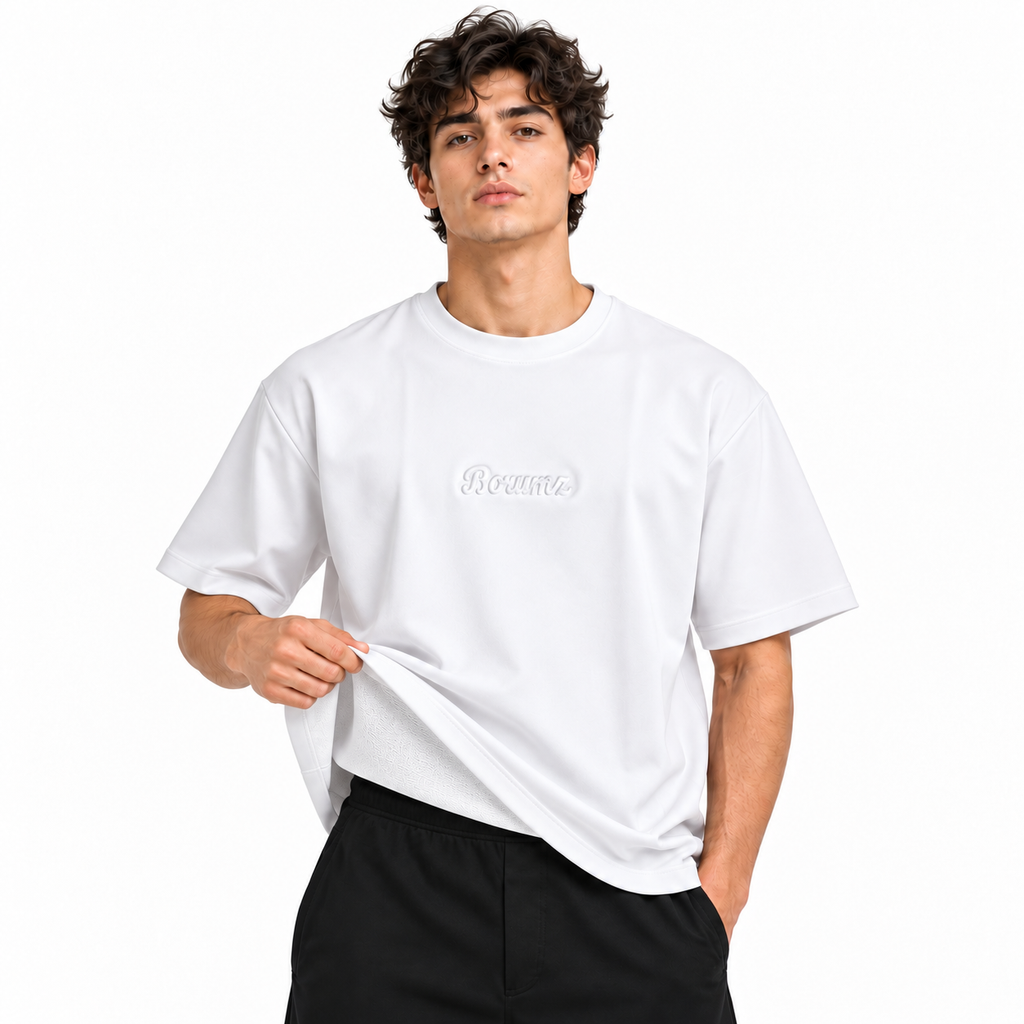Borumz Essentials 300 GSM Scuba Drop Shoulder T-Shirt- White