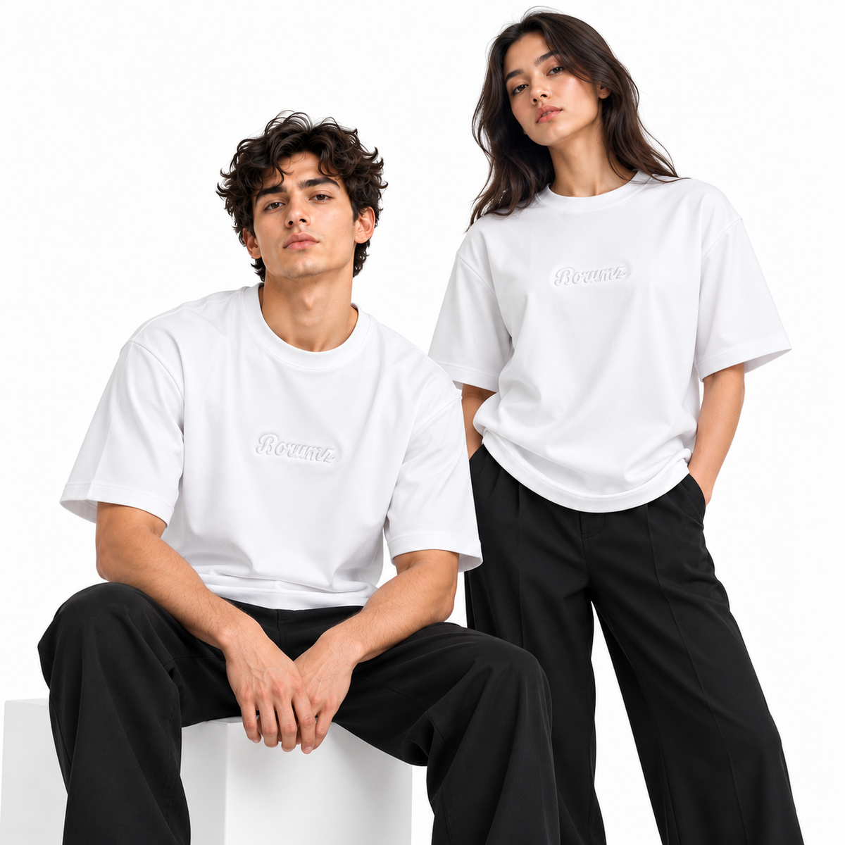 Borumz Essentials 300 GSM Scuba Drop Shoulder T-Shirt- White