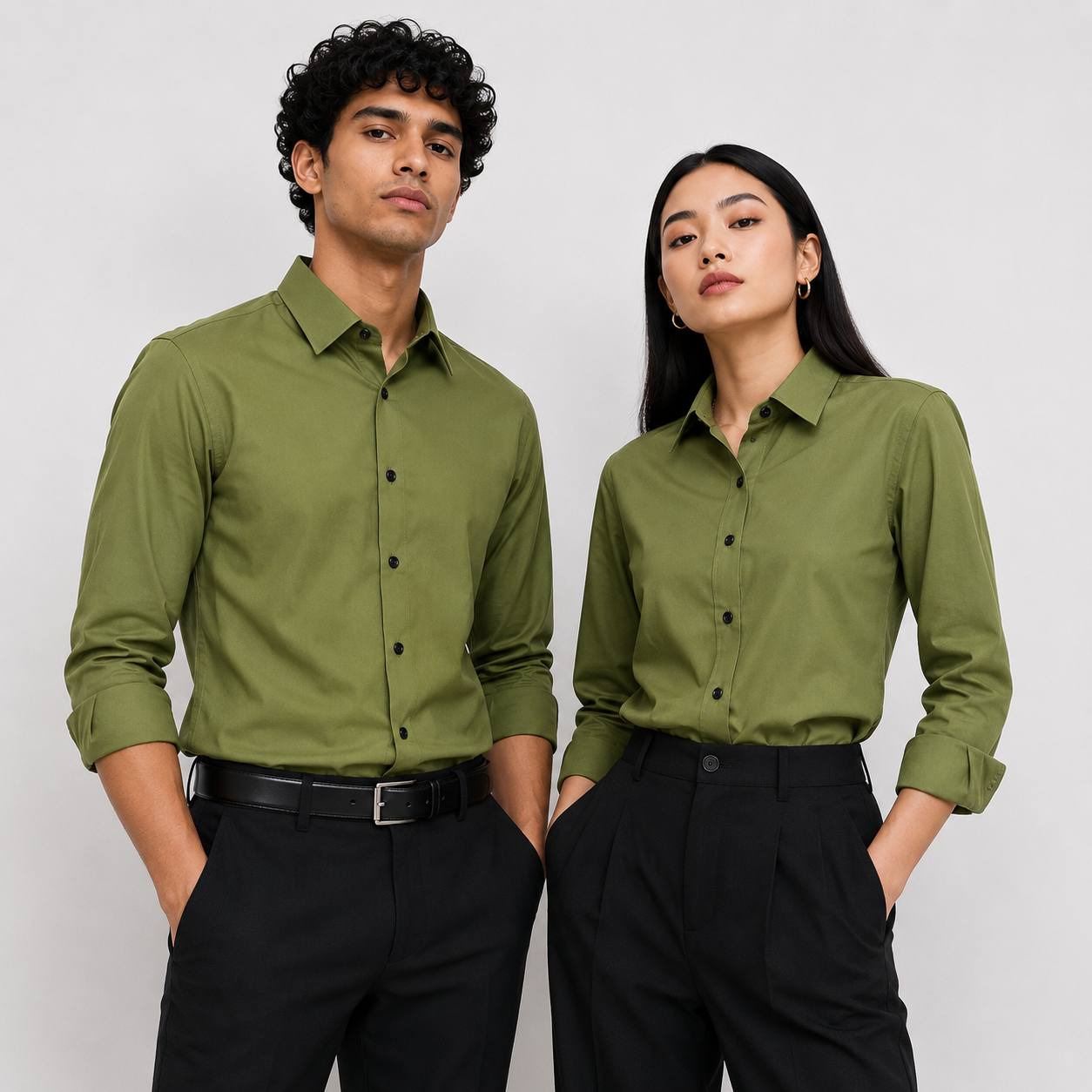 Olive Green Regular Fit Semi-Formal Shirt