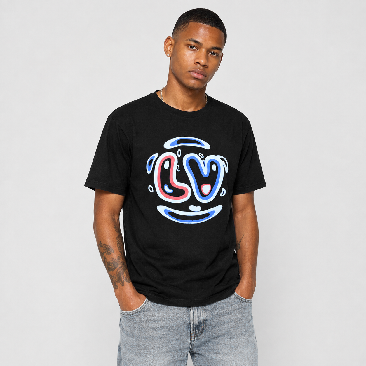 Regular Fit Graphic Print T-Shirt – Love Smile Design _ Black