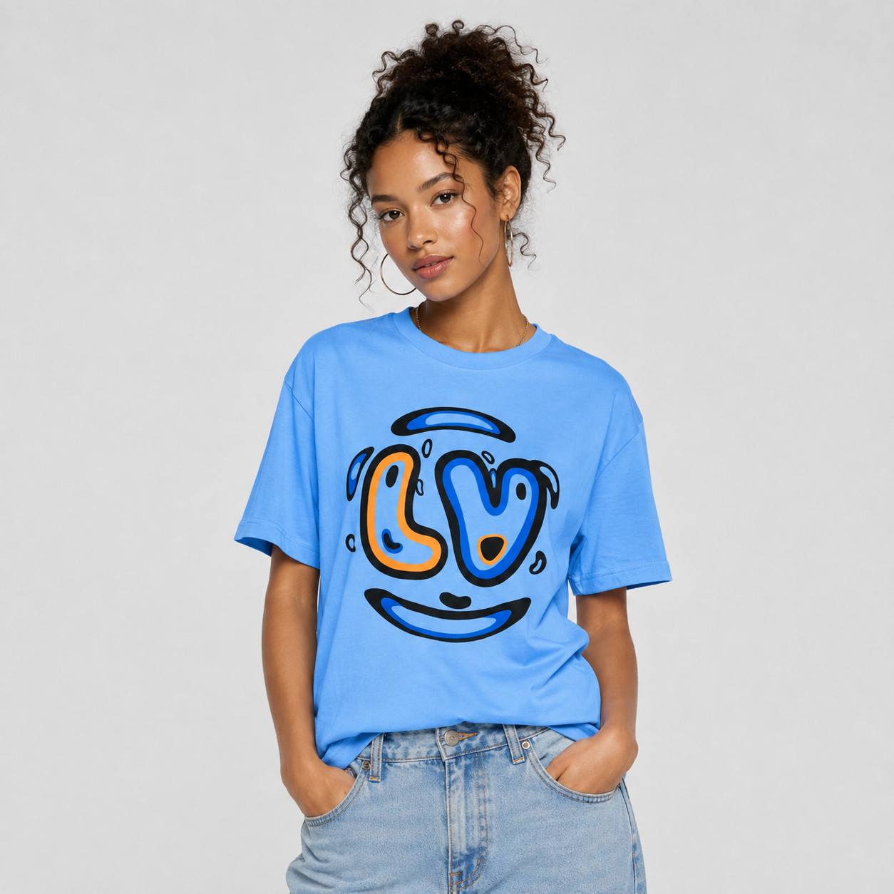 Regular Fit Graphic Print T-Shirt – Love Smile Design _ Sky Blue