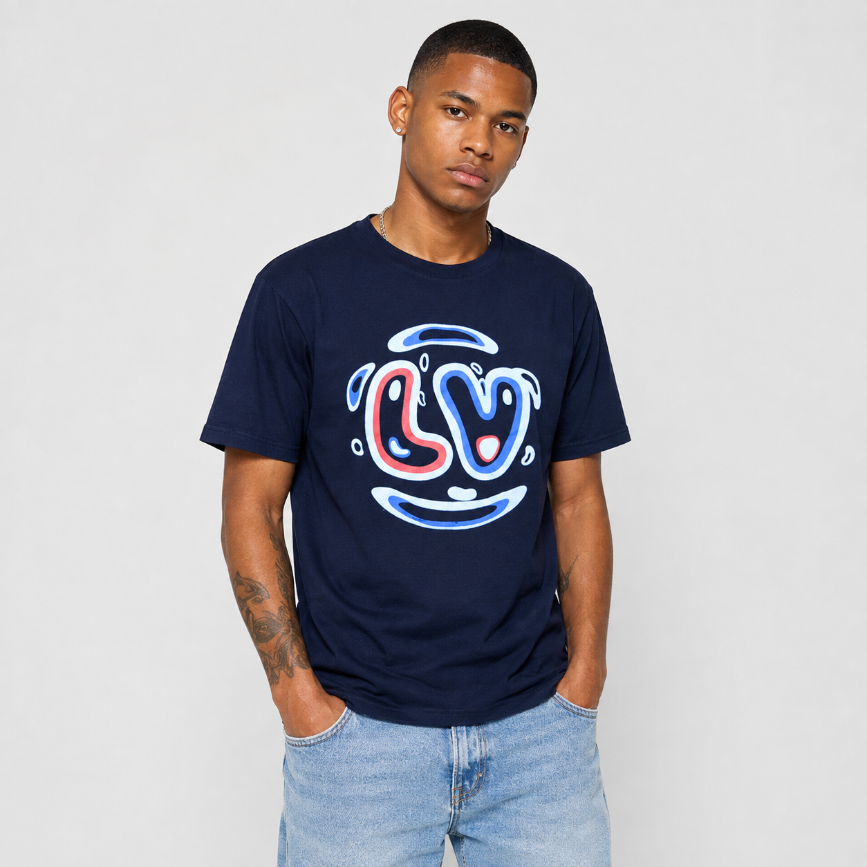 Regular Fit Graphic Print T-Shirt – Love Smile Design _ Dark Blue