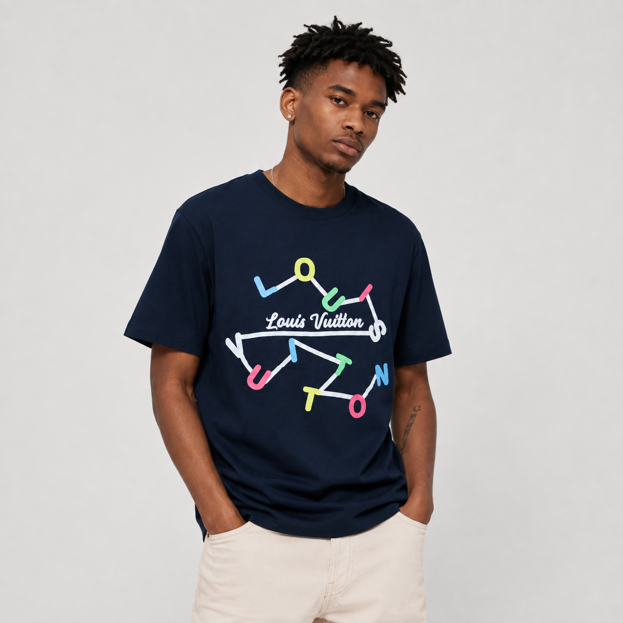 Regular Fit Abstract Typography Graphic T-Shirt _ Navy