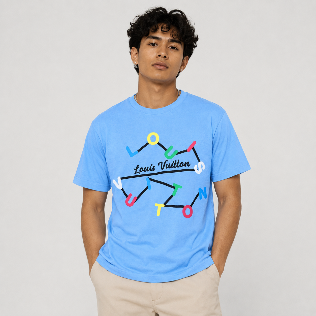 Regular Fit Abstract Typography Graphic T-Shirt _ Sky Blue