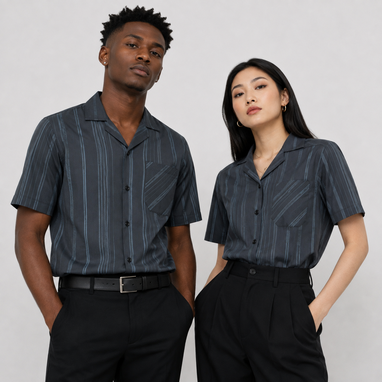 Charcoal Grey Striped Semi-Formal Shirt | Regular Fit | Unisex