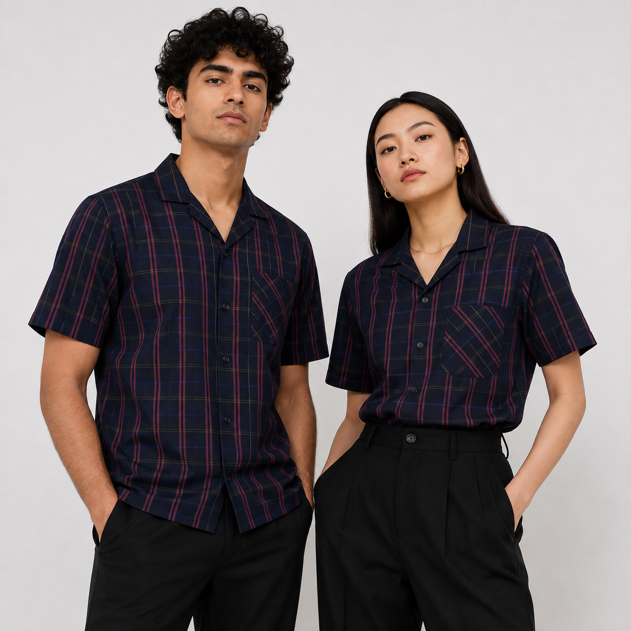 Navy Checkered Resort Collar Shirt