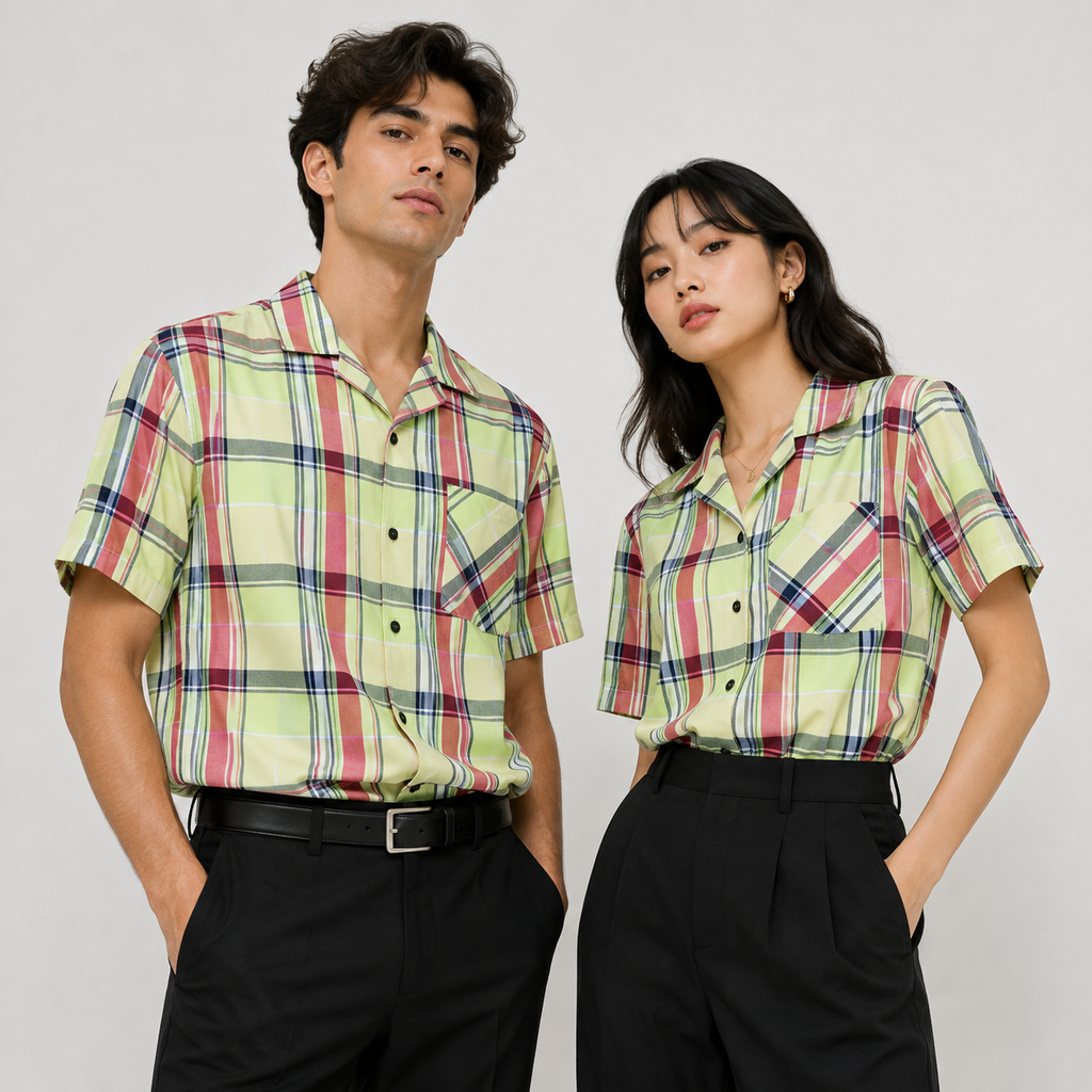 Lime Green Plaid Semi-Formal Shirt | Regular Fit | Unisex