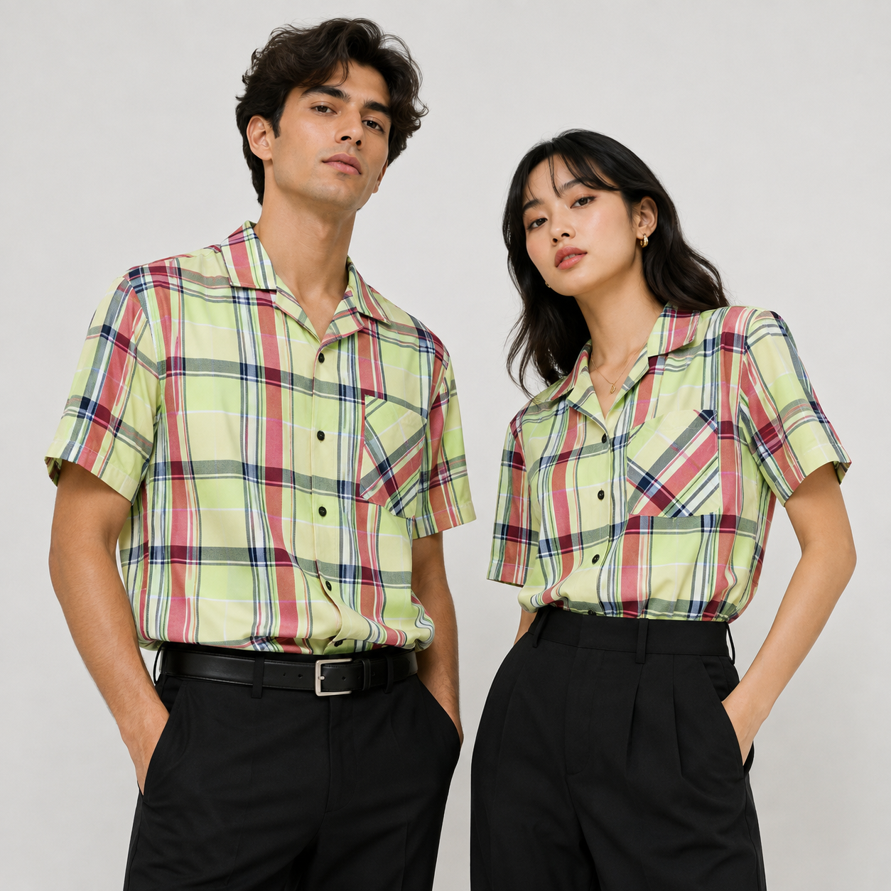 Lime Green Plaid Semi-Formal Shirt | Regular Fit | Unisex