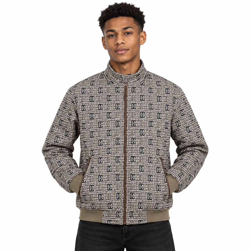 Brown & Black GG Monogram Houndstooth Jacquard Knit Jacket