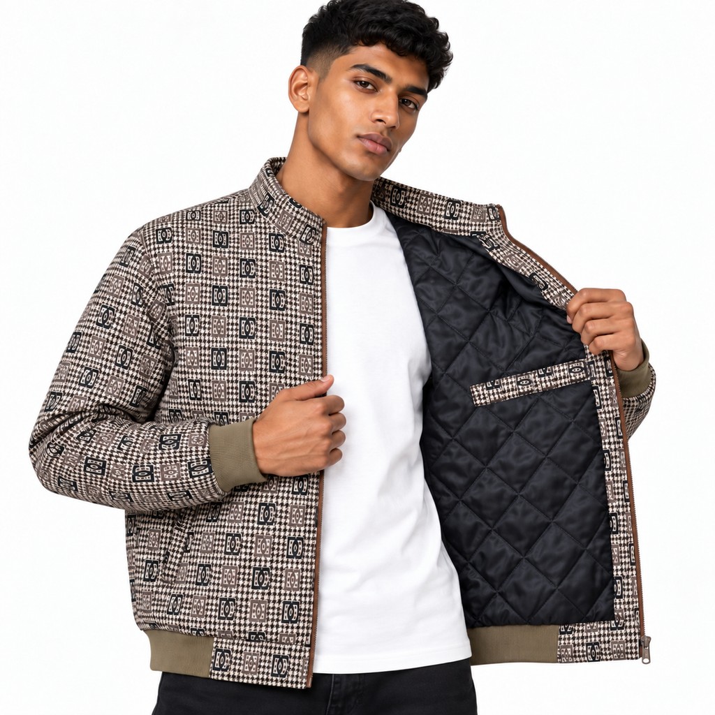 Brown & Black GG Monogram Houndstooth Jacquard Knit Jacket