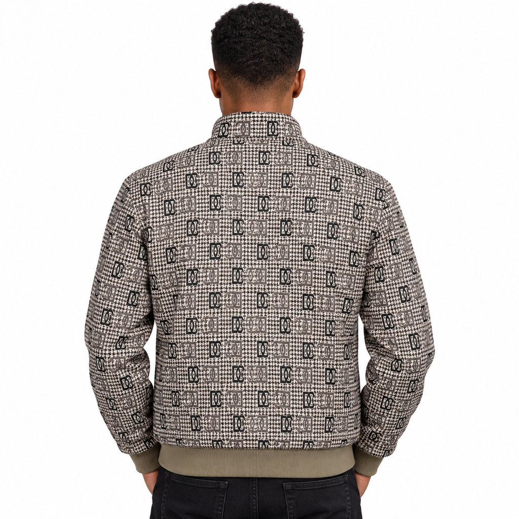 Brown & Black GG Monogram Houndstooth Jacquard Knit Jacket